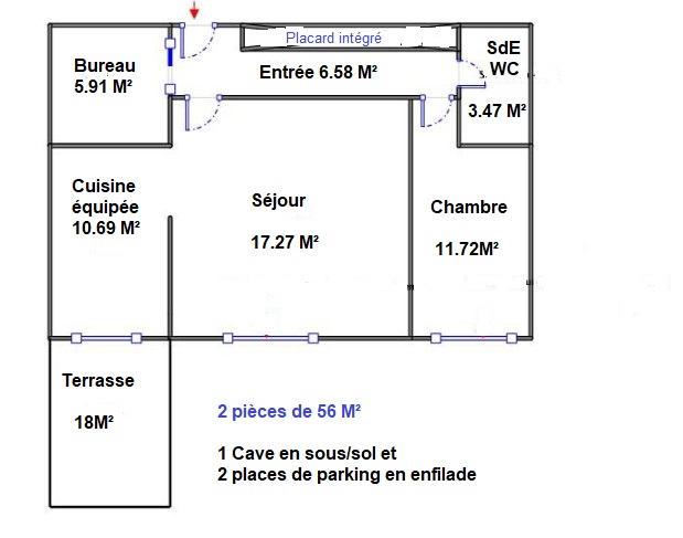 2 / 3 Pièces à Chatou Centre haut 56M² + Terrasse de 18 M² ( Réf 999)